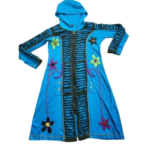 Vintage Y2K Jacket Hoodie Womens Large Boho Hippie Embroidered Duster Made in Ne - Picture 2 of 4